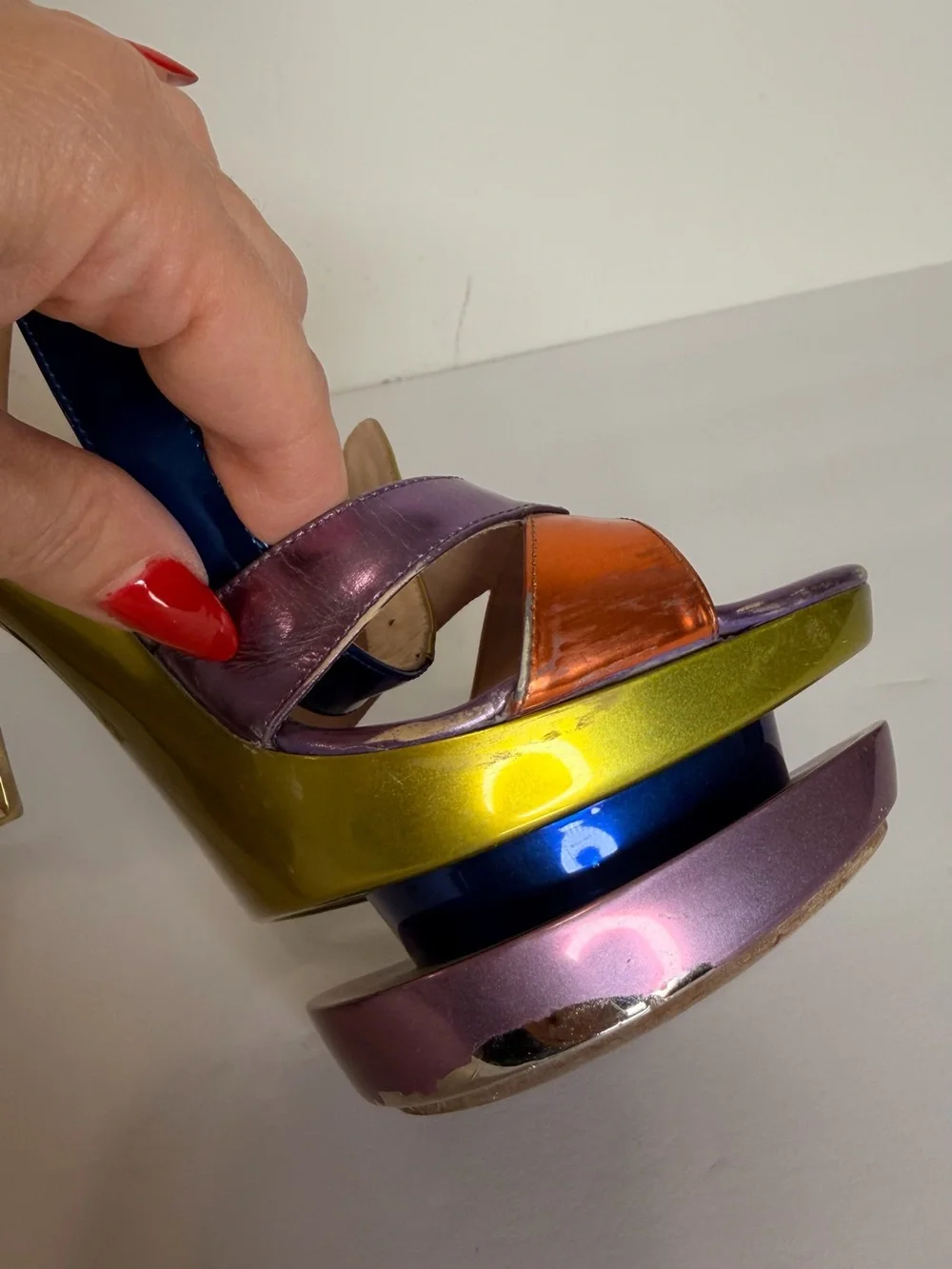 Gianmarco Lorenzi Metallic Multi-Color Platform Stiletto Sandal